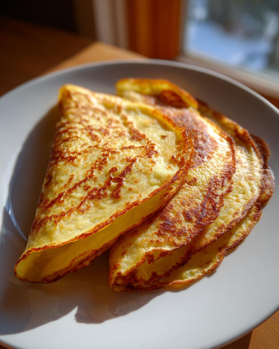 Close-up of folded, golden-brown tortillas, likely for potato tacos, resting on a white plate.