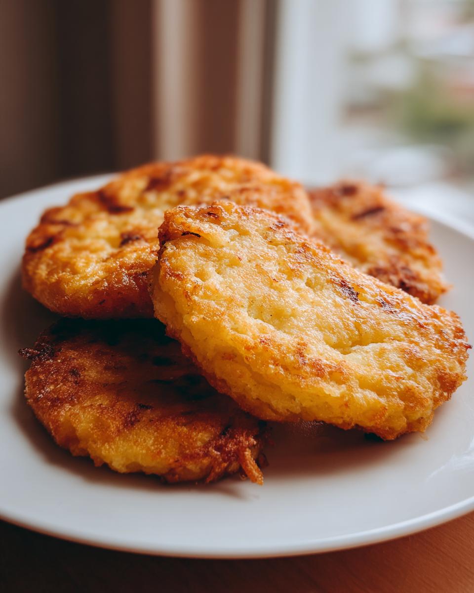 Close-up of golden, crispy potato patties, likely used as the base for potato tacos.