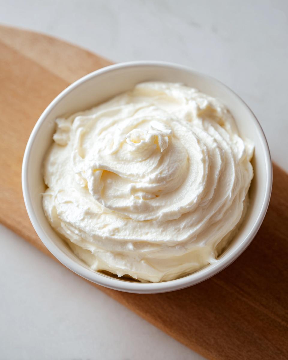 A close-up of a white bowl filled with thick, creamy, homemade garlic aioli recipe, resting on a wooden board.
