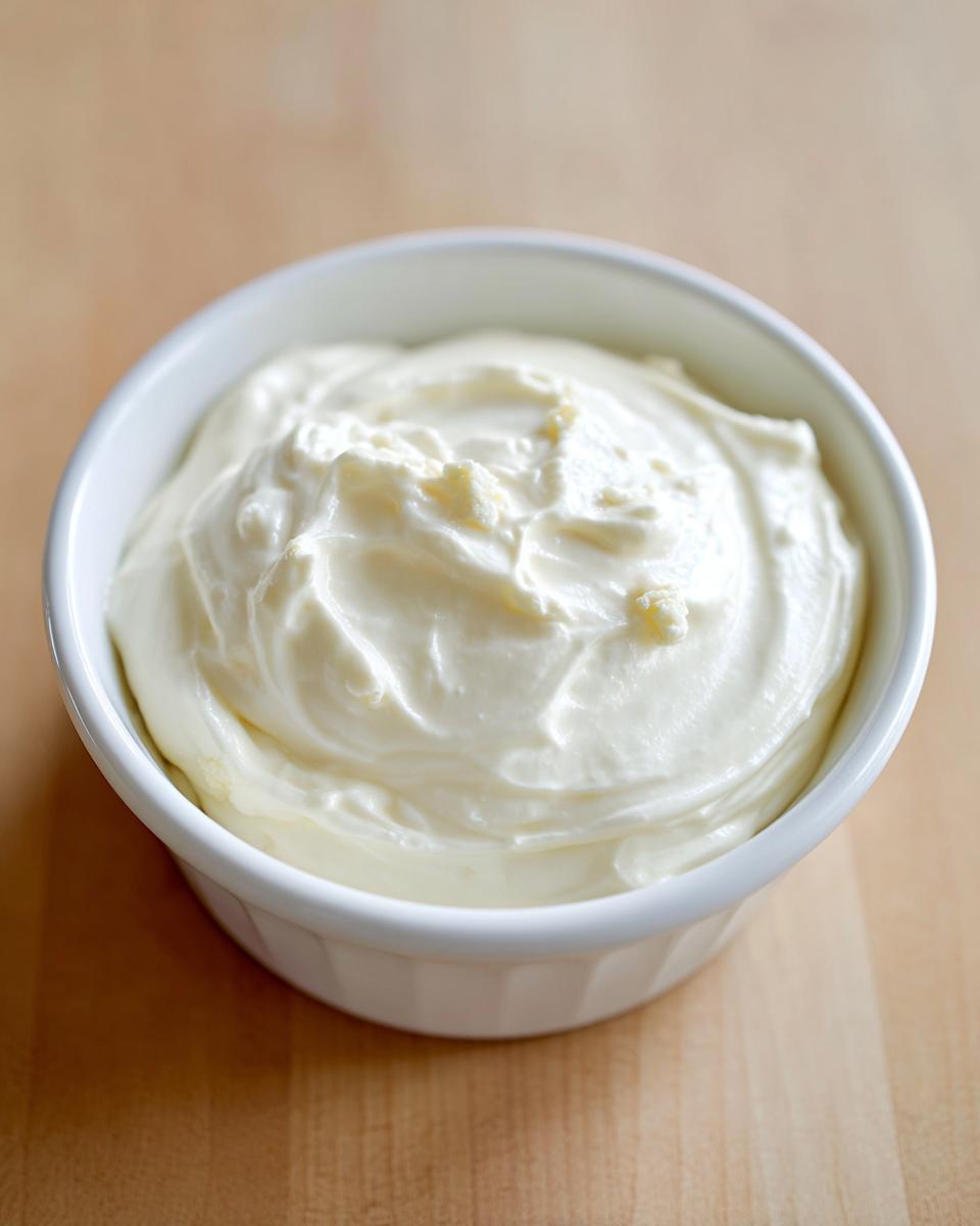 A close-up of thick, creamy homemade garlic aioli recipe served in a small white fluted ramekin.